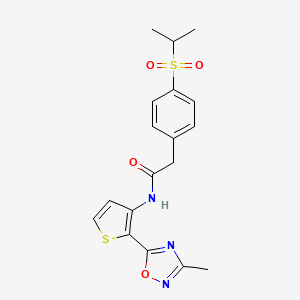 molecular formula C18H19N3O4S2 B2637792 2-(4-(isopropylsulfonyl)phenyl)-N-(2-(3-methyl-1,2,4-oxadiazol-5-yl)thiophen-3-yl)acetamide CAS No. 1797537-69-9