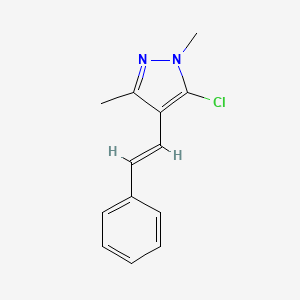 molecular formula C13H13ClN2 B2637803 5-chloro-1,3-dimethyl-4-[(E)-2-phenylethenyl]-1H-pyrazole CAS No. 956964-62-8
