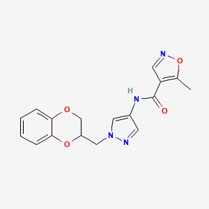 molecular formula C17H16N4O4 B2637806 N-(1-((2,3-dihydrobenzo[b][1,4]dioxin-2-yl)methyl)-1H-pyrazol-4-yl)-5-methylisoxazole-4-carboxamide CAS No. 1788677-72-4