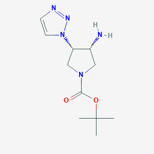 molecular formula C11H19N5O2 B2637812 rac-tert-butyl (3R,4S)-3-amino-4-(1H-1,2,3-triazol-1-yl)pyrrolidine-1-carboxylate, cis CAS No. 1932793-09-3