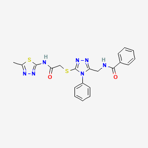 molecular formula C21H19N7O2S2 B2637869 N-((5-((2-((5-methyl-1,3,4-thiadiazol-2-yl)amino)-2-oxoethyl)thio)-4-phenyl-4H-1,2,4-triazol-3-yl)methyl)benzamide CAS No. 393839-27-5