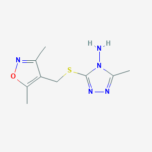 molecular formula C9H13N5OS B2637883 3-{[(3,5-dimethylisoxazol-4-yl)methyl]thio}-5-methyl-4H-1,2,4-triazol-4-amine CAS No. 931377-07-0