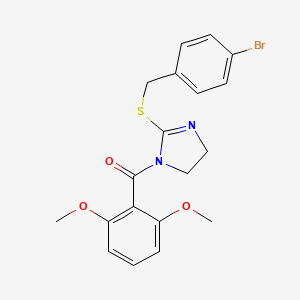 molecular formula C19H19BrN2O3S B2637903 [2-[(4-Bromophenyl)methylsulfanyl]-4,5-dihydroimidazol-1-yl]-(2,6-dimethoxyphenyl)methanone CAS No. 851800-55-0