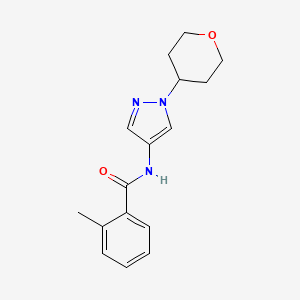 molecular formula C16H19N3O2 B2637913 2-methyl-N-(1-(tetrahydro-2H-pyran-4-yl)-1H-pyrazol-4-yl)benzamide CAS No. 1448029-04-6