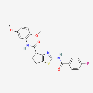 molecular formula C22H20FN3O4S B2637934 N-(2,5-dimethoxyphenyl)-2-(4-fluorobenzamido)-5,6-dihydro-4H-cyclopenta[d]thiazole-4-carboxamide CAS No. 941926-46-1