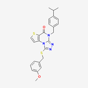 molecular formula C25H24N4O2S2 B2637938 4-(4-异丙基苄基)-1-((3-甲氧基苄基)硫代)噻吩并[2,3-e][1,2,4]三唑并[4,3-a]嘧啶-5(4H)-酮 CAS No. 1189476-29-6