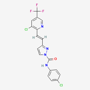 molecular formula C18H11Cl2F3N4O B2637946 N-(4-chlorophenyl)-3-[(E)-2-[3-chloro-5-(trifluoromethyl)pyridin-2-yl]ethenyl]pyrazole-1-carboxamide CAS No. 321534-56-9