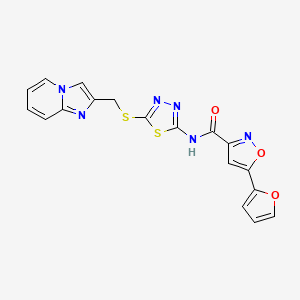 molecular formula C18H12N6O3S2 B2637962 5-(呋喃-2-基)-N-(5-((咪唑并[1,2-a]吡啶-2-基甲基)硫代)-1,3,4-噻二唑-2-基)异恶唑-3-甲酰胺 CAS No. 1351605-51-0