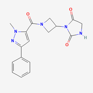 3-(1-(1-methyl-3-phenyl-1H-pyrazole-5-carbonyl)azetidin-3-yl)imidazolidine-2,4-dione