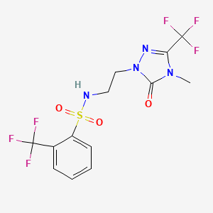 molecular formula C13H12F6N4O3S B2637979 N-(2-(4-methyl-5-oxo-3-(trifluoromethyl)-4,5-dihydro-1H-1,2,4-triazol-1-yl)ethyl)-2-(trifluoromethyl)benzenesulfonamide CAS No. 1421458-48-1