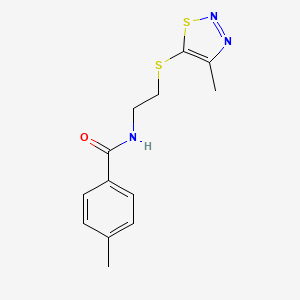 molecular formula C13H15N3OS2 B2637981 4-methyl-N-{2-[(4-methyl-1,2,3-thiadiazol-5-yl)sulfanyl]ethyl}benzenecarboxamide CAS No. 478063-51-3
