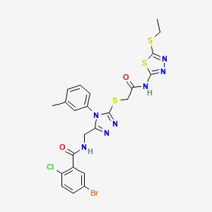 molecular formula C23H21BrClN7O2S3 B2637989 5-bromo-2-chloro-N-((5-((2-((5-(ethylthio)-1,3,4-thiadiazol-2-yl)amino)-2-oxoethyl)thio)-4-(m-tolyl)-4H-1,2,4-triazol-3-yl)methyl)benzamide CAS No. 394240-48-3
