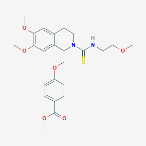 molecular formula C24H30N2O6S B2637998 Methyl 4-((6,7-dimethoxy-2-((2-methoxyethyl)carbamothioyl)-1,2,3,4-tetrahydroisoquinolin-1-yl)methoxy)benzoate CAS No. 536700-60-4