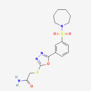 molecular formula C16H20N4O4S2 B2638025 2-((5-(3-(Azepan-1-ylsulfonyl)phenyl)-1,3,4-oxadiazol-2-yl)thio)acetamide CAS No. 912906-66-2
