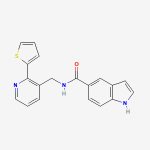 molecular formula C19H15N3OS B2638029 N-((2-(thiophen-2-yl)pyridin-3-yl)methyl)-1H-indole-5-carboxamide CAS No. 2034207-17-3