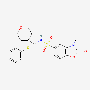 3-methyl-2-oxo-N-((4-(phenylthio)tetrahydro-2H-pyran-4-yl)methyl)-2,3-dihydrobenzo[d]oxazole-5-sulfonamide