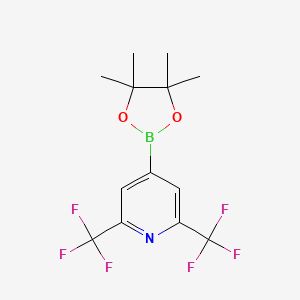 molecular formula C13H14BF6NO2 B2638059 4-(4,4,5,5-Tetramethyl-1,3,2-dioxaborolan-2-yl)-2,6-bis(trifluoromethyl)pyridine CAS No. 1320747-32-7
