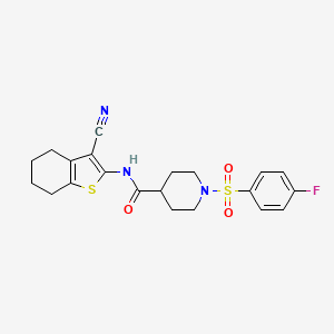 molecular formula C21H22FN3O3S2 B2638069 N-(3-cyano-4,5,6,7-tetrahydrobenzo[b]thiophen-2-yl)-1-((4-fluorophenyl)sulfonyl)piperidine-4-carboxamide CAS No. 941892-96-2
