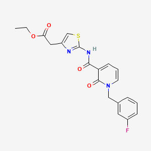 molecular formula C20H18FN3O4S B2638095 Ethyl 2-(2-(1-(3-fluorobenzyl)-2-oxo-1,2-dihydropyridine-3-carboxamido)thiazol-4-yl)acetate CAS No. 951556-52-8