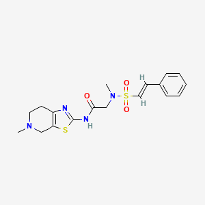 molecular formula C18H22N4O3S2 B2638107 N-(5-methyl-6,7-dihydro-4H-[1,3]thiazolo[5,4-c]pyridin-2-yl)-2-[methyl-[(E)-2-phenylethenyl]sulfonylamino]acetamide CAS No. 1090972-00-1