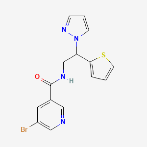 molecular formula C15H13BrN4OS B2638109 N-(2-(1H-吡唑-1-基)-2-(噻吩-2-基)乙基)-5-溴烟酰胺 CAS No. 2034498-33-2