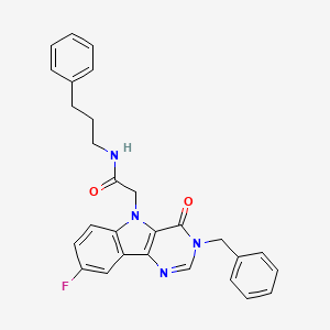 molecular formula C28H25FN4O2 B2638112 2-(3-苄基-8-氟-4-氧代-3H-嘧啶并[5,4-b]吲哚-5(4H)-基)-N-(3-苯基丙基)乙酰胺 CAS No. 1185177-74-5