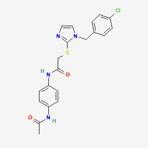 molecular formula C20H19ClN4O2S B2638130 N-(4-acetamidophenyl)-2-[1-[(4-chlorophenyl)methyl]imidazol-2-yl]sulfanylacetamide CAS No. 893378-94-4