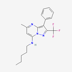 molecular formula C19H21F3N4 B2638164 5-methyl-N-pentyl-3-phenyl-2-(trifluoromethyl)pyrazolo[1,5-a]pyrimidin-7-amine CAS No. 890637-87-3