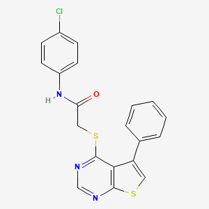 molecular formula C20H14ClN3OS2 B2638172 N-(4-Chlorophenyl)-2-({5-phenylthieno[2,3-D]pyrimidin-4-YL}sulfanyl)acetamide CAS No. 457642-17-0