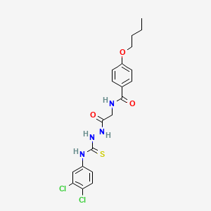 molecular formula C20H22Cl2N4O3S B2638176 4-butoxy-N-(2-(2-((3,4-dichlorophenyl)carbamothioyl)hydrazinyl)-2-oxoethyl)benzamide CAS No. 392247-33-5