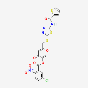 4-oxo-6-(((5-(thiophene-2-carboxamido)-1,3,4-thiadiazol-2-yl)thio)methyl)-4H-pyran-3-yl 5-chloro-2-nitrobenzoate
