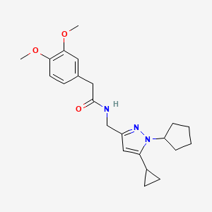 molecular formula C22H29N3O3 B2638196 N-((1-cyclopentyl-5-cyclopropyl-1H-pyrazol-3-yl)methyl)-2-(3,4-dimethoxyphenyl)acetamide CAS No. 1448063-00-0