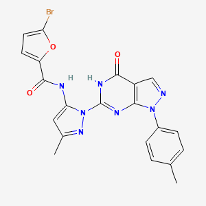 molecular formula C21H16BrN7O3 B2638200 5-bromo-N-(3-methyl-1-(4-oxo-1-(p-tolyl)-4,5-dihydro-1H-pyrazolo[3,4-d]pyrimidin-6-yl)-1H-pyrazol-5-yl)furan-2-carboxamide CAS No. 1171442-32-2