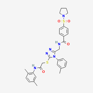 molecular formula C31H34N6O4S2 B2638214 N-((5-((2-((2,5-dimethylphenyl)amino)-2-oxoethyl)thio)-4-(m-tolyl)-4H-1,2,4-triazol-3-yl)methyl)-4-(pyrrolidin-1-ylsulfonyl)benzamide CAS No. 394213-63-9