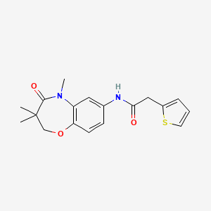 molecular formula C18H20N2O3S B2638227 2-(thiophen-2-yl)-N-(3,3,5-trimethyl-4-oxo-2,3,4,5-tetrahydrobenzo[b][1,4]oxazepin-7-yl)acetamide CAS No. 921811-88-3