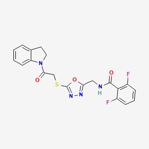 molecular formula C20H16F2N4O3S B2638257 2,6-二氟-N-((5-((2-(吲哚-1-基)-2-氧代乙基)硫代)-1,3,4-恶二唑-2-基)甲基)苯甲酰胺 CAS No. 903270-18-8