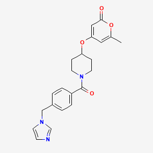 molecular formula C22H23N3O4 B2638266 4-((1-(4-((1H-imidazol-1-yl)methyl)benzoyl)piperidin-4-yl)oxy)-6-methyl-2H-pyran-2-one CAS No. 1706285-57-5