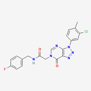 molecular formula C20H16ClFN6O2 B2638294 2-(3-(3-chloro-4-methylphenyl)-7-oxo-3H-[1,2,3]triazolo[4,5-d]pyrimidin-6(7H)-yl)-N-(4-fluorobenzyl)acetamide CAS No. 893929-36-7