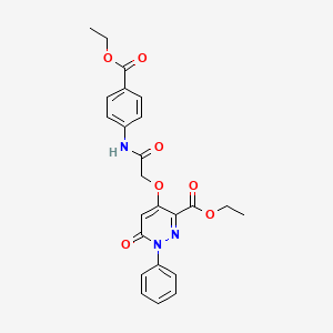 molecular formula C24H23N3O7 B2638298 Ethyl 4-(2-((4-(ethoxycarbonyl)phenyl)amino)-2-oxoethoxy)-6-oxo-1-phenyl-1,6-dihydropyridazine-3-carboxylate CAS No. 899730-04-2