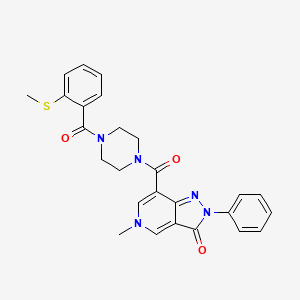 molecular formula C26H25N5O3S B2638302 5-methyl-7-(4-(2-(methylthio)benzoyl)piperazine-1-carbonyl)-2-phenyl-2H-pyrazolo[4,3-c]pyridin-3(5H)-one CAS No. 1021077-93-9