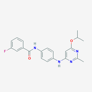 molecular formula C21H21FN4O2 B2638314 3-fluoro-N-(4-((6-isopropoxy-2-methylpyrimidin-4-yl)amino)phenyl)benzamide CAS No. 1021119-61-8