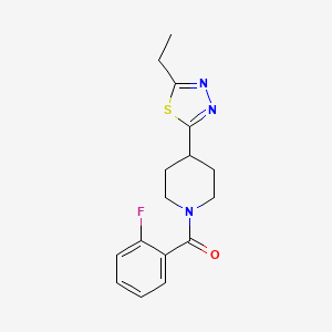 molecular formula C16H18FN3OS B2638318 （4-(5-乙基-1,3,4-噻二唑-2-基)哌啶-1-基)(2-氟苯基)甲苯酮 CAS No. 1172918-64-7