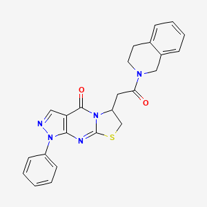 molecular formula C24H21N5O2S B2638322 6-(2-(3,4-dihydroisoquinolin-2(1H)-yl)-2-oxoethyl)-1-phenyl-6,7-dihydropyrazolo[3,4-d]thiazolo[3,2-a]pyrimidin-4(1H)-one CAS No. 941934-84-5