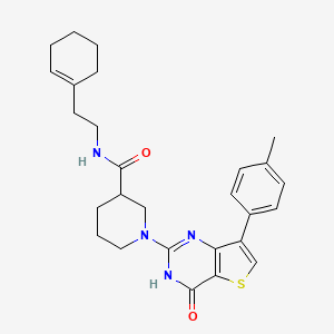 molecular formula C27H32N4O2S B2638328 N-(2-cyclohex-1-en-1-ylethyl)-1-[7-(4-methylphenyl)-4-oxo-3,4-dihydrothieno[3,2-d]pyrimidin-2-yl]piperidine-3-carboxamide CAS No. 1243107-58-5
