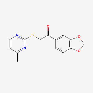 molecular formula C14H12N2O3S B2638334 1-(1,3-苯并二氧杂环-5-基)-2-[(4-甲基嘧啶-2-基)硫基]乙酮 CAS No. 941252-45-5