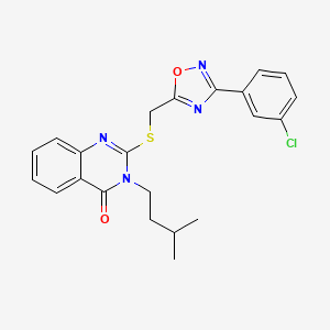 molecular formula C22H21ClN4O2S B2638337 2-(((3-(3-chlorophenyl)-1,2,4-oxadiazol-5-yl)methyl)thio)-3-isopentylquinazolin-4(3H)-one CAS No. 2034572-98-8