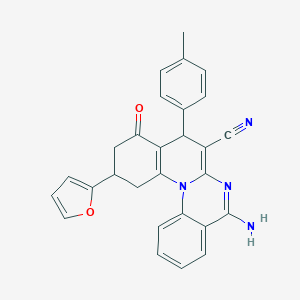 molecular formula C28H22N4O2 B263834 5-amino-11-(2-furyl)-8-(4-methylphenyl)-9-oxo-9,10,11,12-tetrahydro-8H-quino[1,2-a]quinazoline-7-carbonitrile 