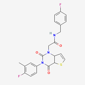 molecular formula C22H17F2N3O3S B2638355 2-[3-(4-氟-3-甲基苯基)-2,4-二氧代-1H,2H,3H,4H-噻吩并[3,2-d]嘧啶-1-基]-N-[(4-氟苯基)甲基]乙酰胺 CAS No. 1260944-28-2