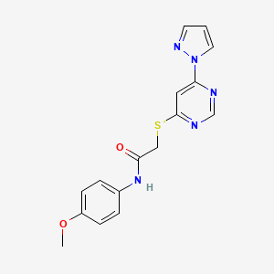 molecular formula C16H15N5O2S B2638356 2-((6-(1H-pyrazol-1-yl)pyrimidin-4-yl)thio)-N-(4-methoxyphenyl)acetamide CAS No. 1251680-49-5