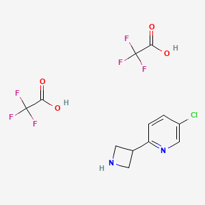molecular formula C12H11ClF6N2O4 B2638360 2-(Azetidin-3-yl)-5-chloropyridine bis(2,2,2-trifluoroacetate) CAS No. 2174001-89-7